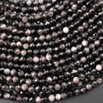 AAA Micro Faceted Natural Silver Obsidian 2mm 3mm 4mm Round Beads 15.5" Strand