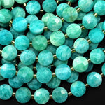 AAA Faceted Natural Peruvian Amazonite Faceted Coin Beads 10mm Stunning Aqua Blue Green Gemstone 15.5" Strand