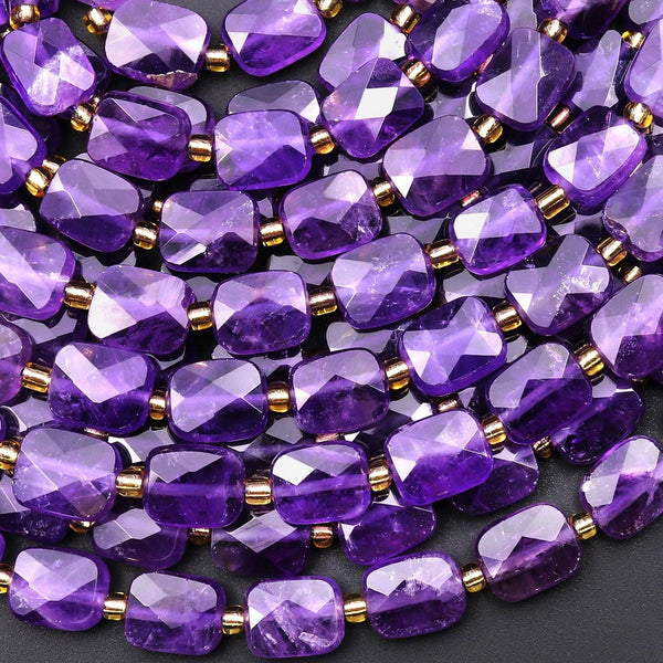 Natural Amethyst Faceted Rectangle Cushion 10x8mm Beads 15.5" Strand