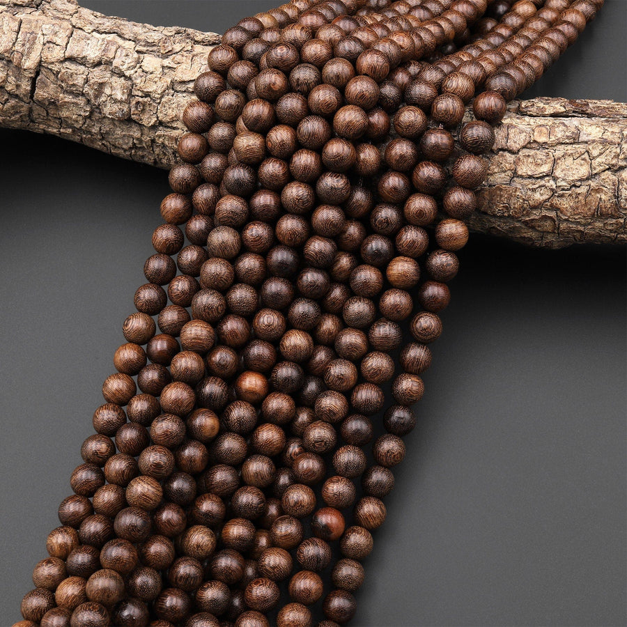 Natural Gold Phoebe Ebony Wood Beads 8mm Great For Mala Prayer Meditation Therapy 15.5" Strand