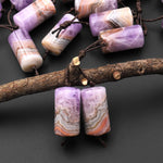 Natural Rainbow Amethyst Earring Pair Matched Cylinder Tube 20mm Gemstone Beads