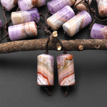 Natural Rainbow Amethyst Earring Pair Matched Cylinder Tube 20mm Gemstone Beads