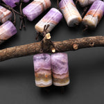 Natural Rainbow Amethyst Earring Pair Matched Cylinder Tube 20mm Gemstone Beads