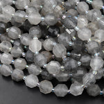 Natural Gray Cloudy Quartz 8mm 10mm Beads Faceted Energy Prism Double Terminated Points 15.5" Strand