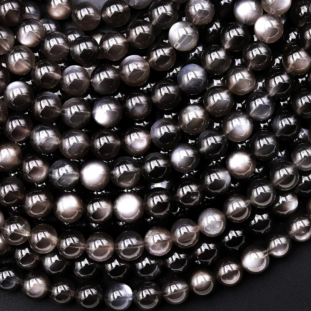 AAA Chatoyant Natural Black Moonstone 6mm 8mm Round Beads 15.5" Strand