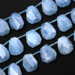 AAA Natural Blue Aquamarine Faceted Trapezoid Teardrop Beads 15.5" Strand