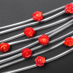 Red Coral Hand Carved Rose Flower Gemstone Beads 8mm 8"