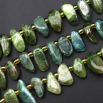 Natural Green Apatite Freeform Oval Pebble Nugget Beads Top Side Drilled Gemstone 15.5" Strand