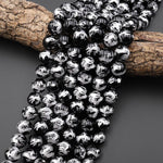 Natural Black Onyx Hand Carved Silver Dragon 10mm 12mm Round Gemstone Beads Select from 5 pcs, 10 pcs