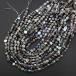 Natural Gray Labradorite Freeform Coin Pebble Nugget Beads 15.5" Strand