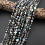 Natural Gray Labradorite Freeform Coin Pebble Nugget Beads 15.5" Strand