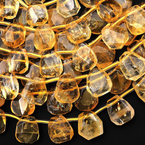 AAA Faceted Natural Golden Citrine Trapezoid Teardrop Briolette Beads Side Drilled Gemstone 15.5" Strand