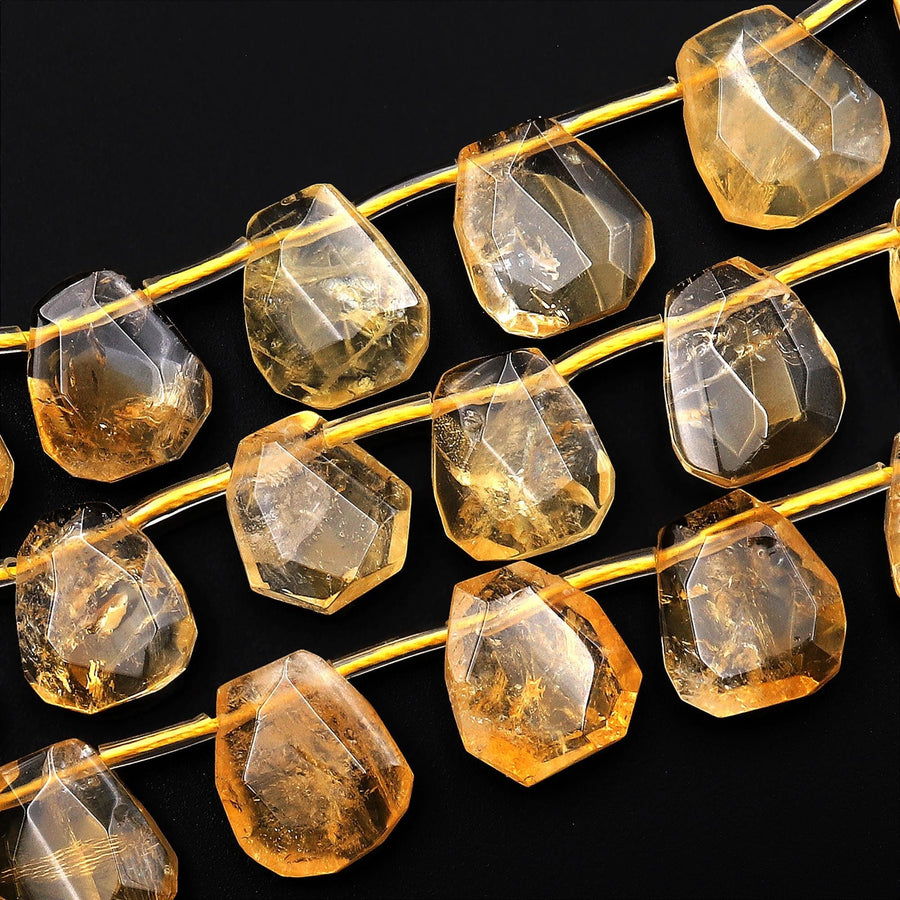 AAA Faceted Natural Golden Citrine Trapezoid Teardrop Briolette Beads Side Drilled Gemstone 15.5" Strand