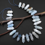 Natural Blue Aquamarine Beads Faceted Double Terminated Points Top Side Drilled Gemstone 15.5" Strand