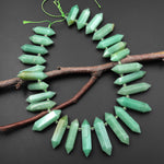 Natural Green Aventurine Beads Double Terminated Points Top Side Drilled Thin Long Healing Natural Crystal 15.5" Strand