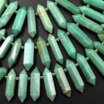 Natural Green Aventurine Beads Double Terminated Points Top Side Drilled Thin Long Healing Natural Crystal 15.5" Strand A2