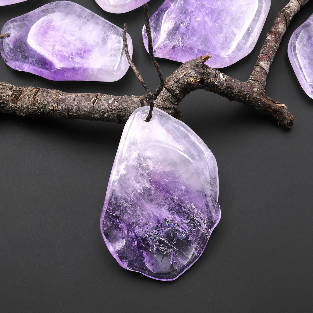 Large Natural Lilac Amethyst Freeform Pendant Extra Translucent