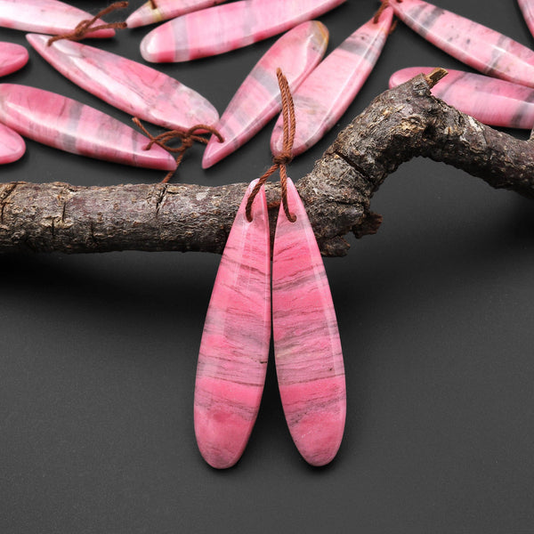 AAA Natural Pink Rhodonite In Quartz Earring Pair Teardrop Drilled Matched Gemstone Beads A1