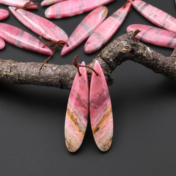 AAA Natural Pink Rhodonite In Quartz Earring Pair Teardrop Drilled Matched Gemstone Beads A6