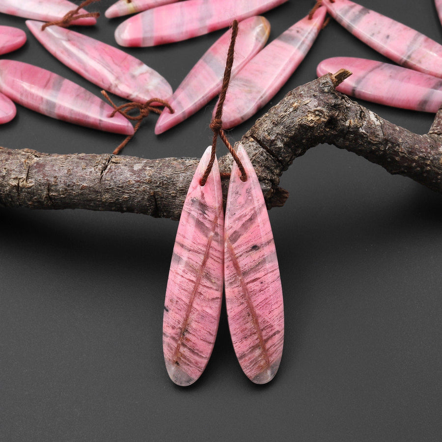 AAA Natural Pink Rhodonite In Quartz Earring Pair Teardrop Drilled Matched Gemstone Beads A8
