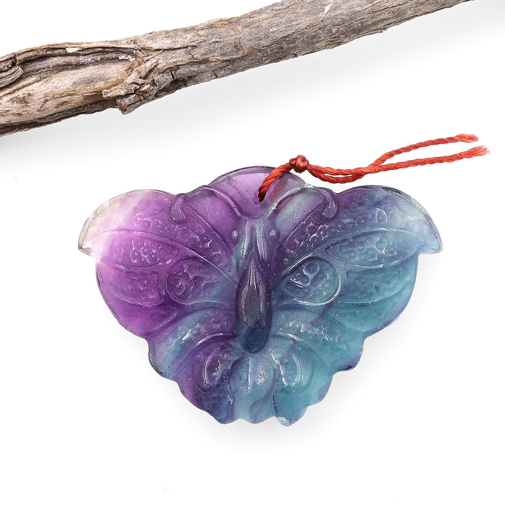 Hand Carved Natural Fluorite Butterfly Gemstone Pendant A1