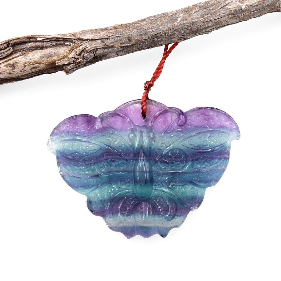 Hand Carved Natural Fluorite Butterfly Gemstone Pendant