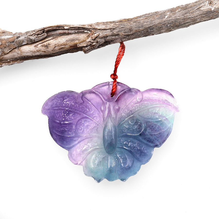 Hand Carved Natural Fluorite Butterfly Gemstone Pendant