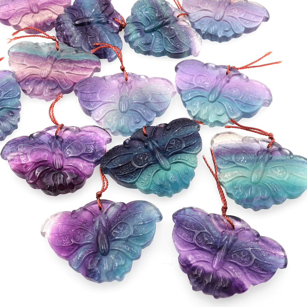 Hand Carved Natural Fluorite Butterfly Gemstone Pendant