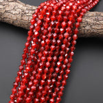 Star Cut Natural Red Agate Beads Faceted 8mm Rounded Nugget Sharp Facets 15" Strand