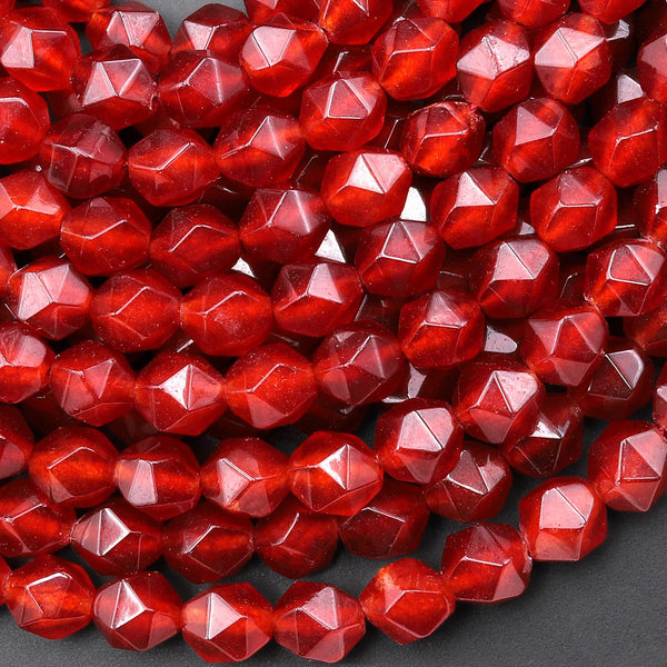 Star Cut Natural Red Agate Beads Faceted 8mm Rounded Nugget Sharp Facets 15" Strand