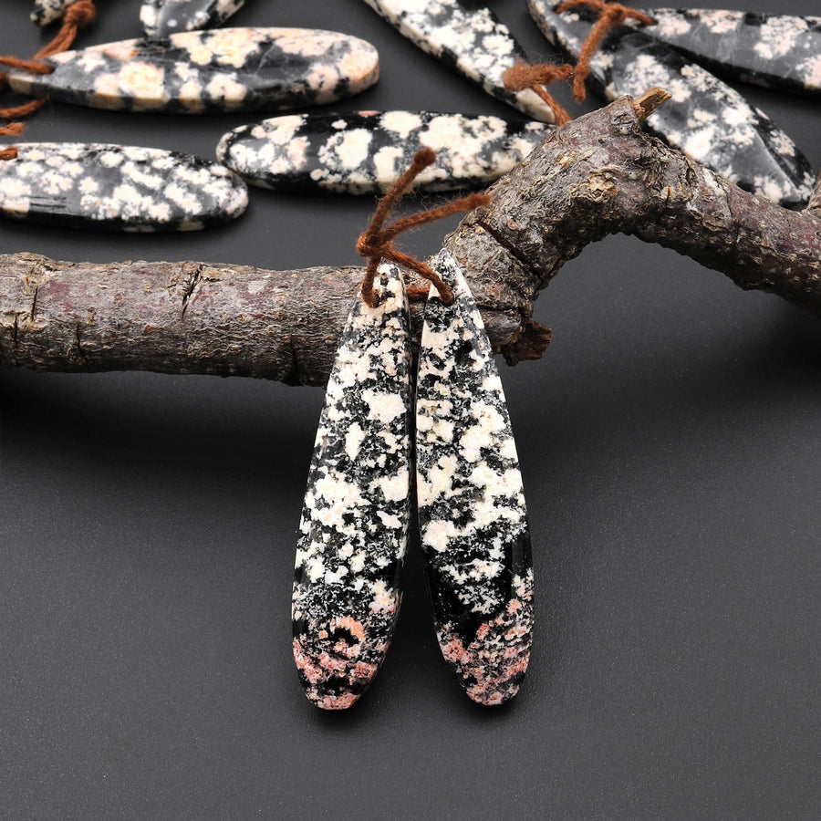 Natural Mexican Snowflake Obsidian Earring Pair Matched Teardrop Gemstone Beads