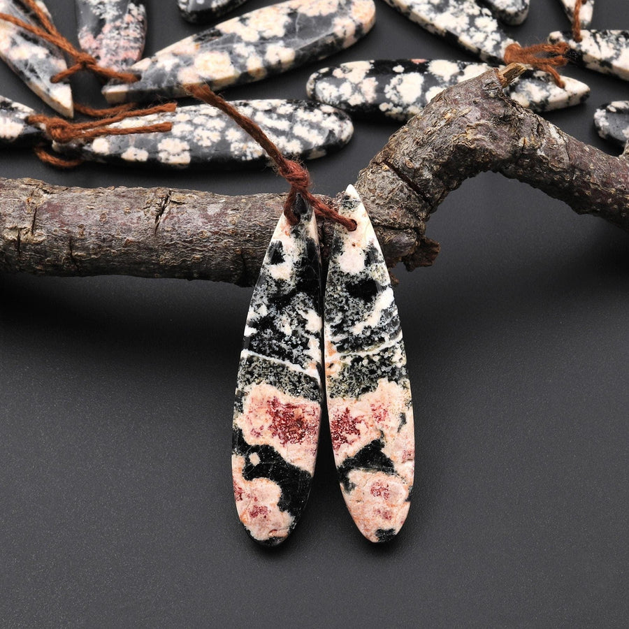 Natural Mexican Snowflake Obsidian Earring Pair Matched Teardrop Gemstone Beads A1