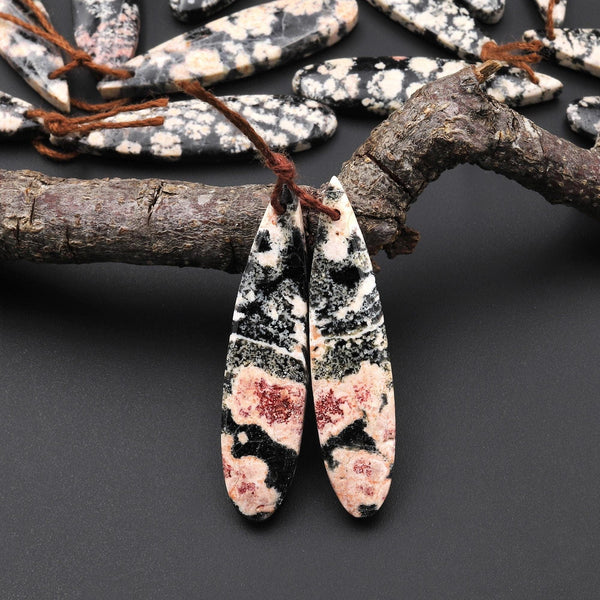 Natural Mexican Snowflake Obsidian Earring Pair Matched Teardrop Gemstone Beads A1