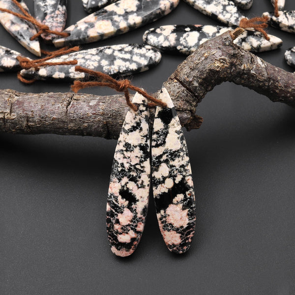 Natural Mexican Snowflake Obsidian Earring Pair Matched Teardrop Gemstone Beads A2