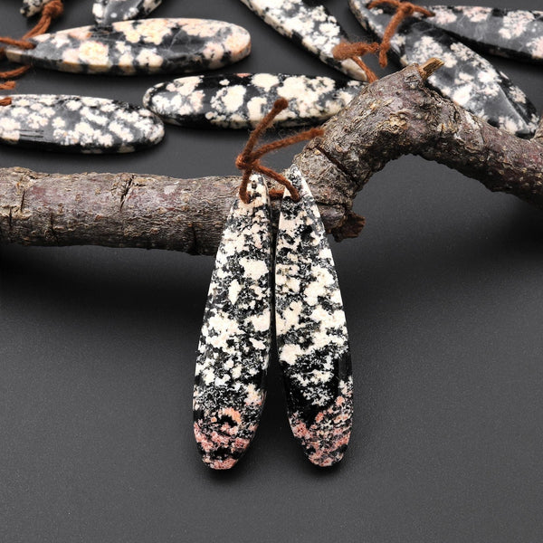 Natural Mexican Snowflake Obsidian Earring Pair Matched Teardrop Gemstone Beads A6