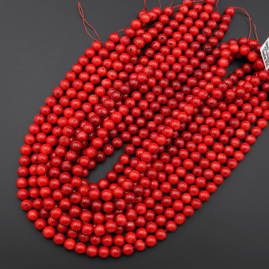 Genuine Red Bamboo Coral Smooth Round Beads 6mm 8mm 15.5" Strand