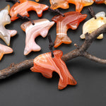 Hand-Carved Natural Carnelian Dolphin Pendant