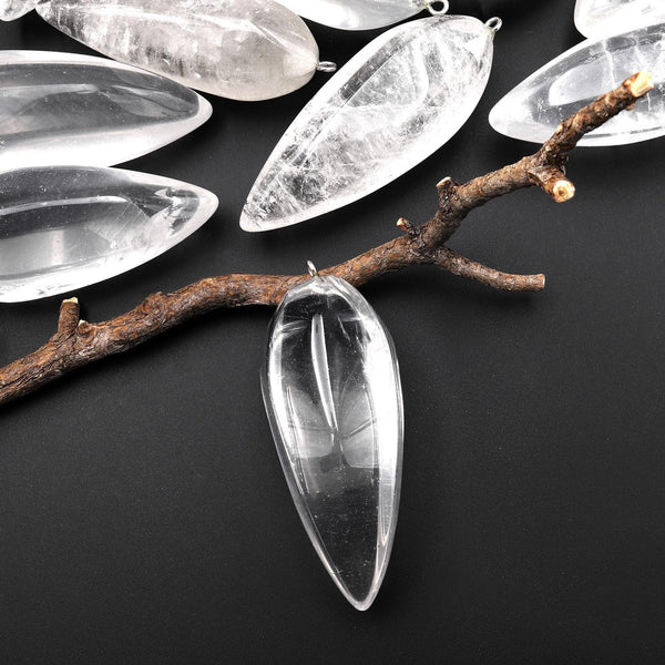 Natural Clear Rock Crystal Quartz Pendant Teardrop Pendulum A1