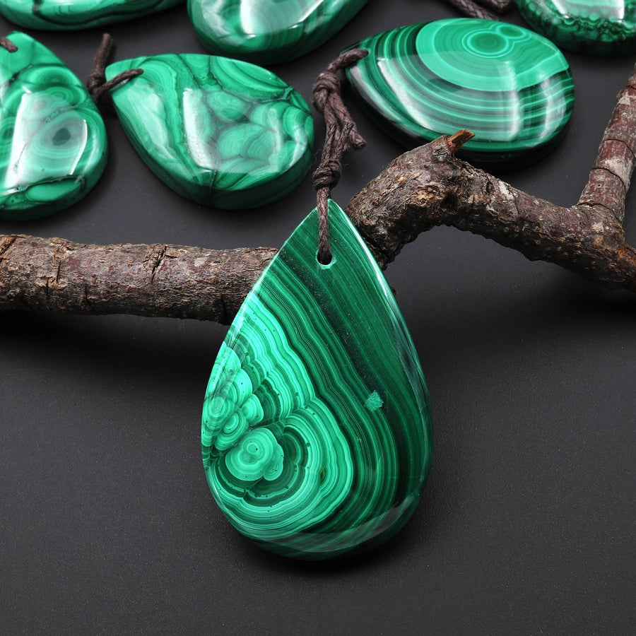 AAA+ Natural Malachite Teardrop Pendant Drilled Gemstone Focal