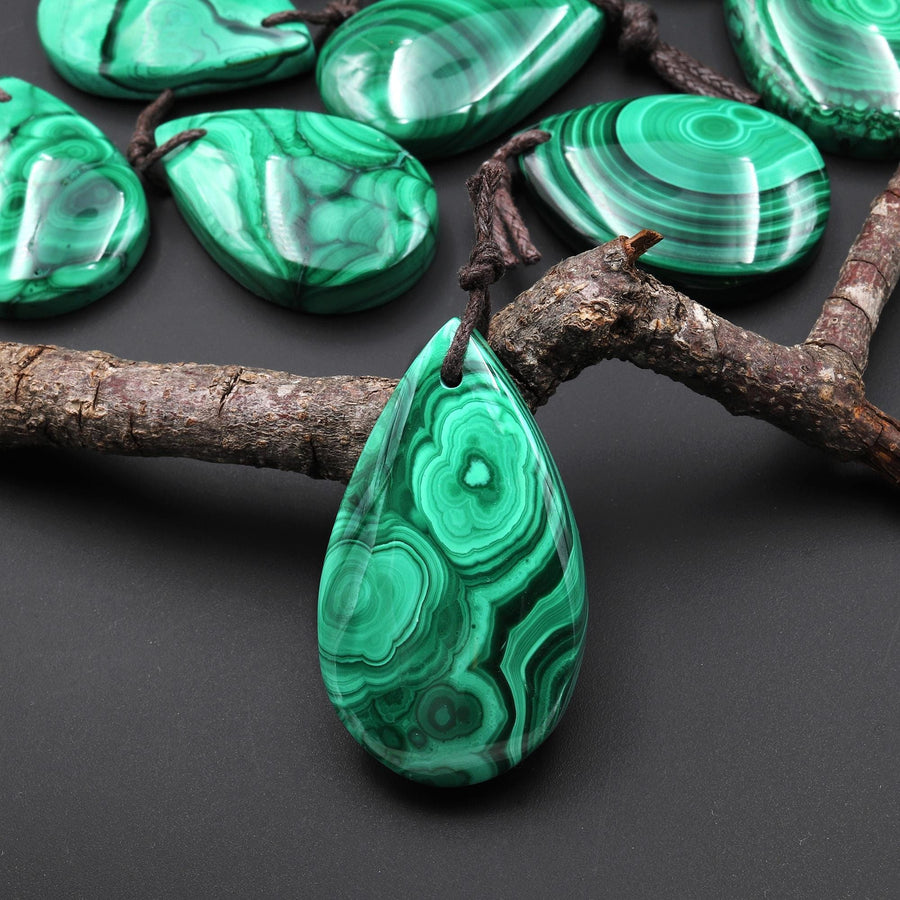 AAA+ Natural Malachite Teardrop Pendant Drilled Gemstone Focal