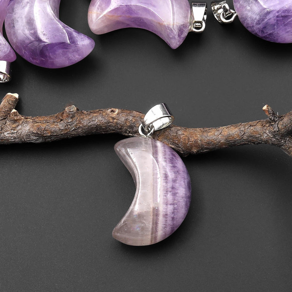 Natural Purple Amethyst Moon Pendant Ready to Wear A2