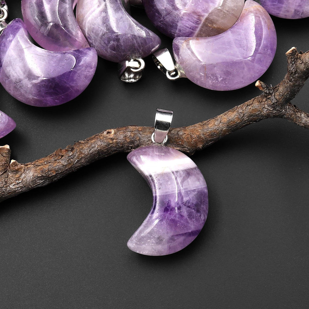 Natural Purple Amethyst Moon Pendant Ready to Wear A6