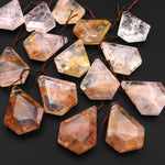 Faceted Natural Brazilian Quartz Faceted Elongated Pentagon Diamond Shape Pendant Side Drilled Pendulum