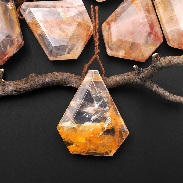 Faceted Natural Brazilian Quartz Faceted Elongated Pentagon Diamond Shape Pendant Side Drilled Pendulum A4