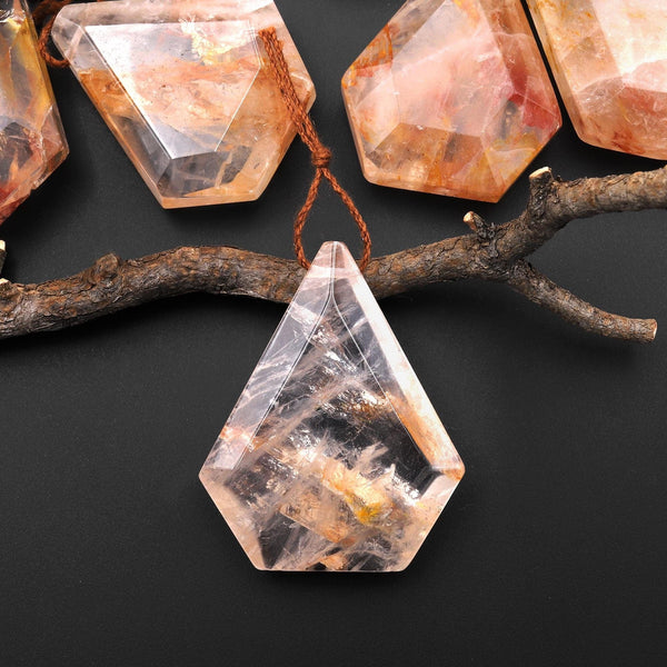 Faceted Natural Brazilian Quartz Faceted Elongated Pentagon Diamond Shape Pendant Side Drilled Pendulum A7
