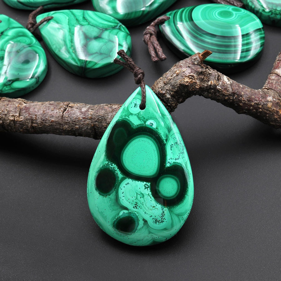 AAA+ Natural Malachite Teardrop Pendant Drilled Gemstone Focal A8