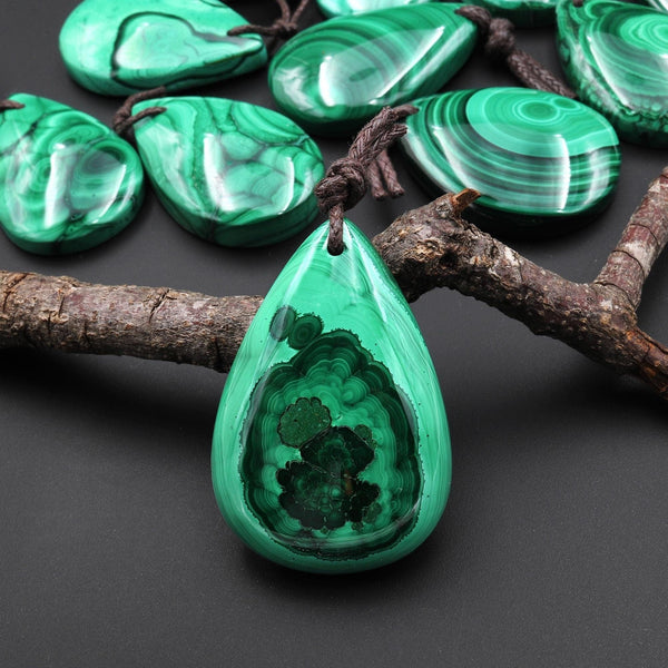 AAA+ Natural Malachite Teardrop Pendant Drilled Gemstone Focal A9