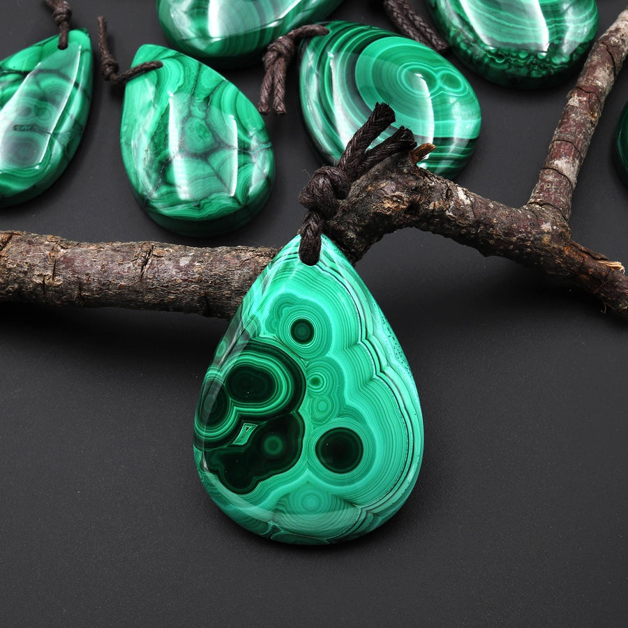 AAA+ Natural Malachite Teardrop Pendant Drilled Gemstone Focal A10