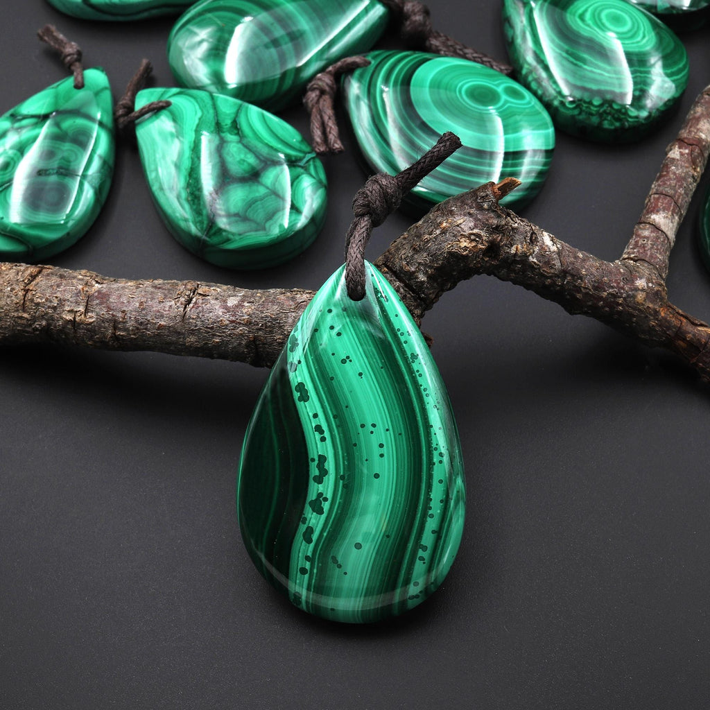 AAA+ Natural Malachite Teardrop Pendant Drilled Gemstone Focal A11