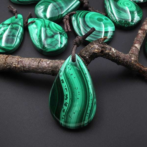 AAA+ Natural Malachite Teardrop Pendant Drilled Gemstone Focal A11